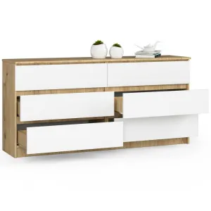 Ak furniture Komoda Kuba 160 cm 6 zásuviek dub artisan/biela