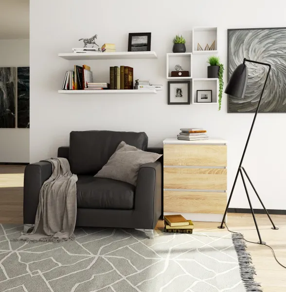 Ak furniture Komoda Kuba 60 cm - 3 zásuvky biela/sonoma