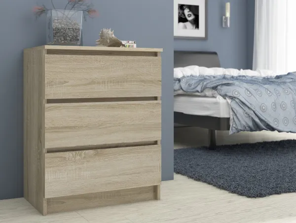 Ak furniture Komoda Kuba 60 cm - 3 zásuvky dub sonoma