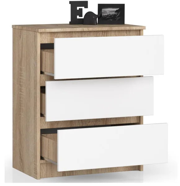 Ak furniture Komoda Kuba 60 cm - 3 zásuvky dub sonoma/biela