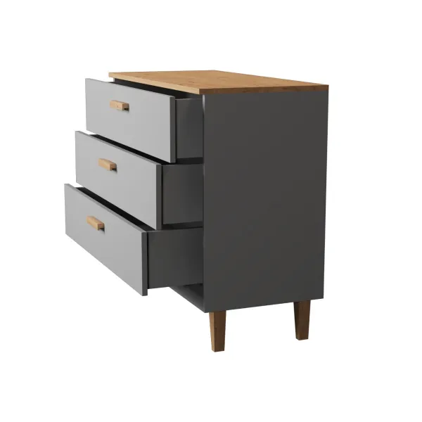 Kocot kids Komoda se šuplíky DENVER 100 cm šedá/dub hickory