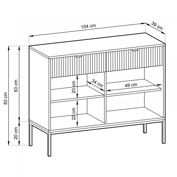 Piaski Komoda Nova 104 cm se zásuvkami černá/černý rám
