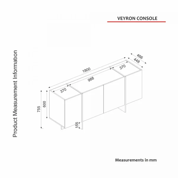 Hanah Home Komoda Veyron 180 cm černý mramor