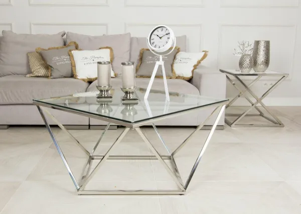 HowHomely Konferenční stolek Diamanta Silver stříbrný