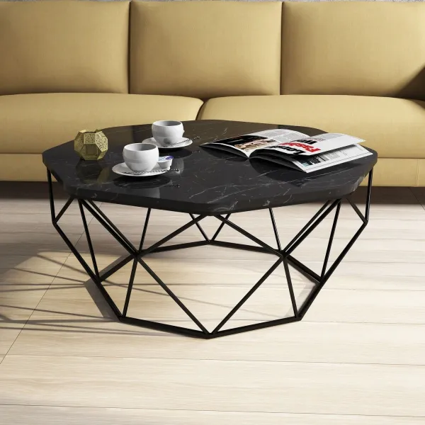 Hanah Home Konferenčný stolík Diamond 90 cm čierny mramor