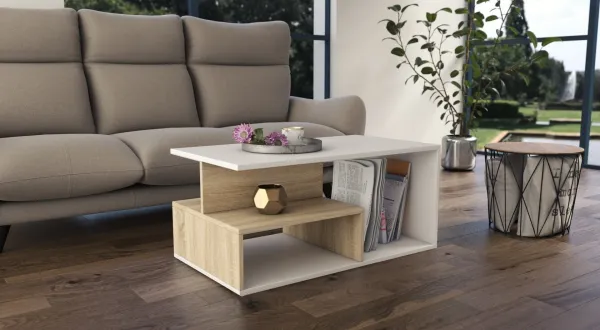TP Living Konferenčný stolík PRIMA dub sonoma/biely