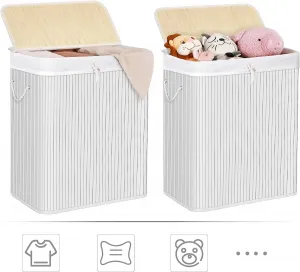 SONGMICS Dvojdielny kôš na bielizeň biely bambus 100 l