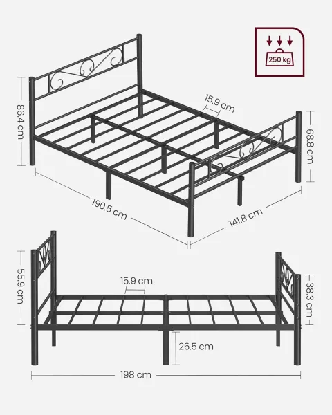 SONGMICS Kovový rám postele 140x190 cm Vasagle Dramatico černý