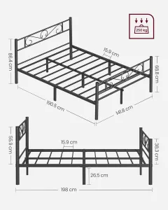 SONGMICS Kovový rám postele 140x190 cm Vasagle Dramatico černý