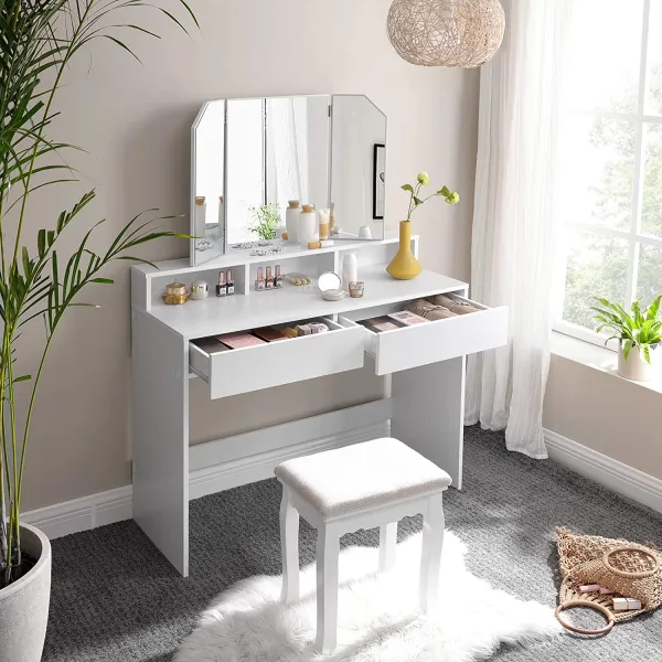 SONGMICS Kozmetický toaletný stolík Velisa 142 cm biely