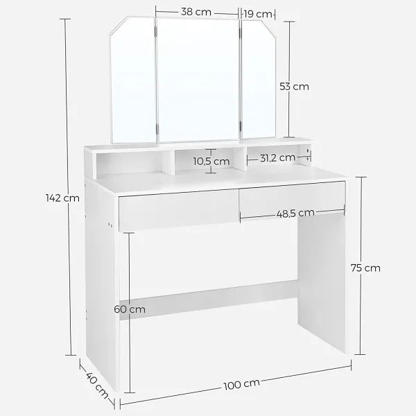 SONGMICS Kozmetický toaletný stolík Velisa 142 cm biely