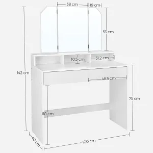 SONGMICS Kozmetický toaletný stolík Velisa 142 cm biely
