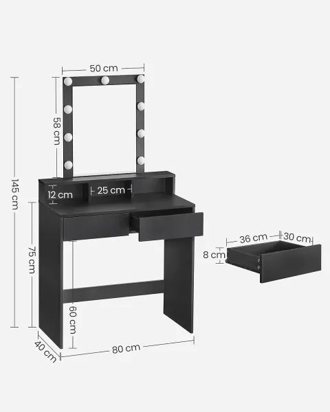SONGMICS Kozmetický toaletný stolík Velisa 145 cm čierny
