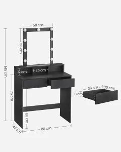 SONGMICS Kozmetický toaletný stolík Velisa 145 cm čierny