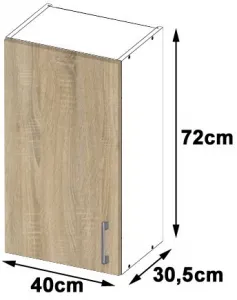 Ak furniture Kuchynská závesná skrinka Š 40cm D1 H720 Artus biela/sonoma