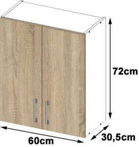 Ak furniture Kuchynská závesná skrinka Š 60cm D2 H720 Artus biela/sonoma