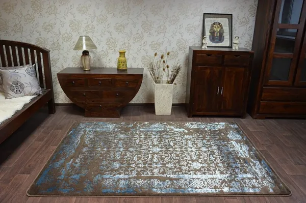 Dywany Lusczow Kusový koberec MANYAS Mariet hnedo-modrý, veľkosť 80x150