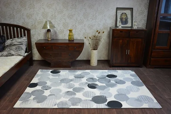 Dywany Lusczow Kusový koberec SCANDI 18461/752 - kruh krémový / sivý / čierny, veľkosť 160x230