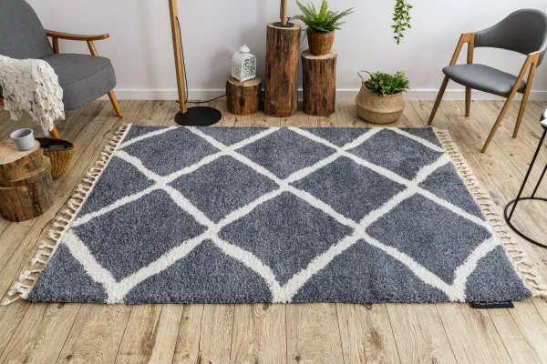 Dywany Lusczow Kusový shaggy koberec BERBER CROSS sivý, veľkosť 80x200