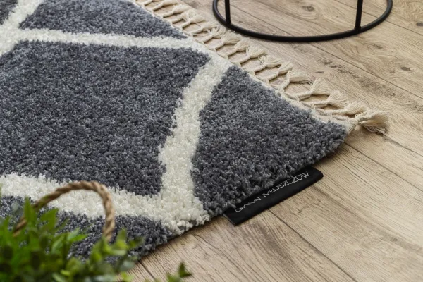 Dywany Lusczow Kusový shaggy koberec BERBER CROSS sivý, veľkosť 80x200
