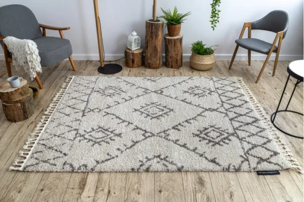Dywany Lusczow Kusový shaggy koberec BERBER FEZ krémový, veľkosť 60x250