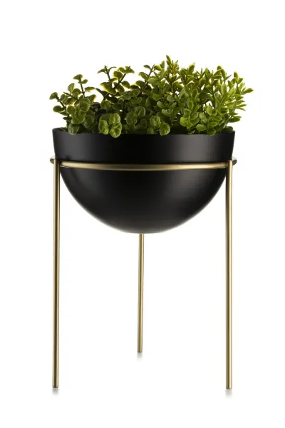 HowHomely Kvetináč na stojane LOFT II 25 cm čierna/zlatá