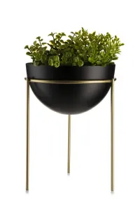 HowHomely Kvetináč na stojane LOFT II 25 cm čierna/zlatá