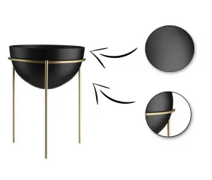 HowHomely Kvetináč na stojane LOFT II 25 cm čierna/zlatá