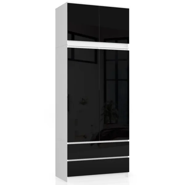 Ak furniture Nástavec na skriňu Star 90 cm biely/čierny lesk
