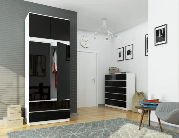 Ak furniture Nástavec na skriňu Star 90 cm biely/čierny lesk
