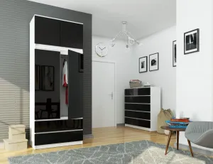 Ak furniture Nástavec na skriňu Star 90 cm biely/čierny lesk