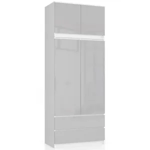 Ak furniture Nástavec na skriňu Star 90 cm biely/strieborný lesk