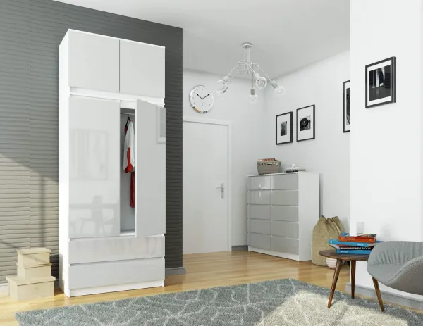 Ak furniture Nástavec na skriňu Star 90 cm biely/strieborný lesk