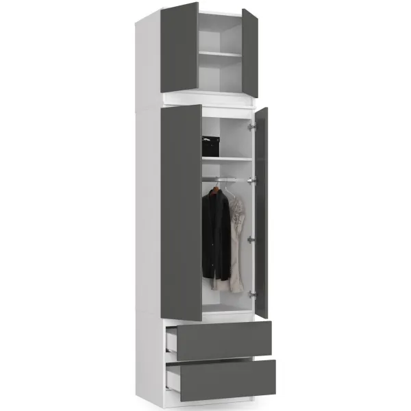 Ak furniture Nadstavec na skriňu Star 60 cm biely matný/grafit