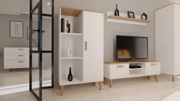 Kocot kids Vitrína DENVER 120 cm bielý/dub hickory