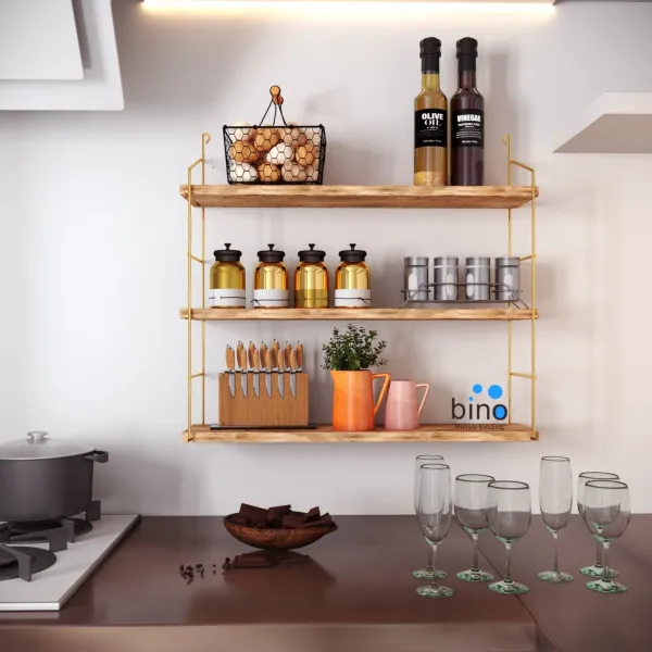 Hanah Home Nástenná polica Duvar zlatá/hnedá