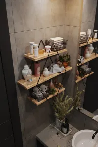 Hanah Home Nástenná polica Prizma smrek/čierna