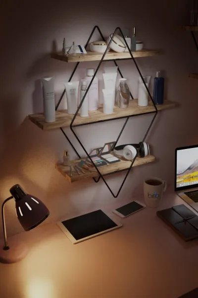Hanah Home Nástenná polica Prizma smrek/čierna