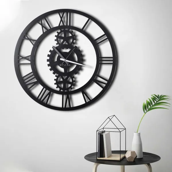 Hanah Home Nástenné hodiny Gear 70 cm čierne