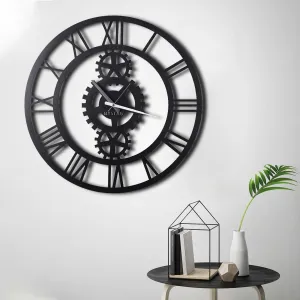 Hanah Home Nástenné hodiny Gear 70 cm čierne