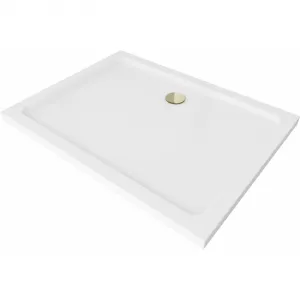 Sprchová vanička MEXEN FLAT so zlatým sifónom 100 x 80 cm biela