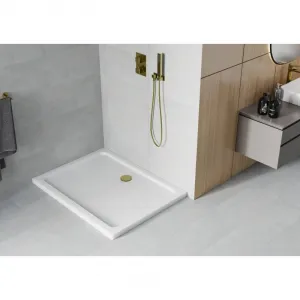 Sprchová vanička MEXEN FLAT so zlatým sifónom 130 x 90 cm biela