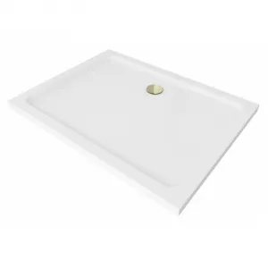 Obdĺžniková sprchová vanička MEXEN FLAT SLIM 120x100 cm biela + zlatý sifón