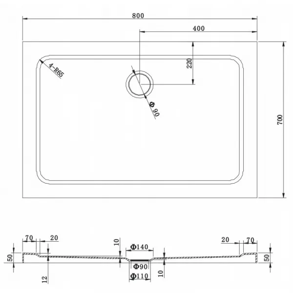 Obdĺžniková sprchová vanička MEXEN SLIM 90x70 cm + sifón