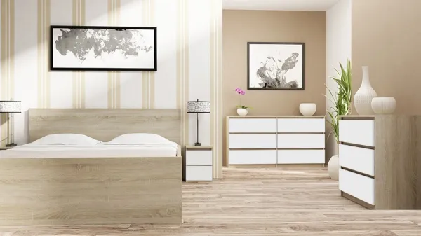 TP Living Nočný stolík MALWA M2 mix svetlý dub a biela