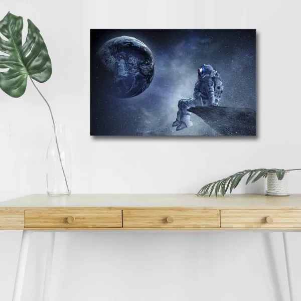 Wallity Obraz s LED osvetlením ASTRONAUT VO VESMÍRE II 45 x 70 cm