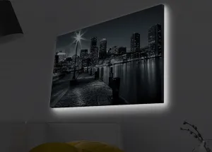 Wallity Obraz s LED osvetlením NOČNÉ MESTO S RIEKOU 45 x 70 cm