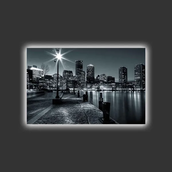 Wallity Obraz s LED osvetlením NOČNÉ MESTO S RIEKOU 45 x 70 cm
