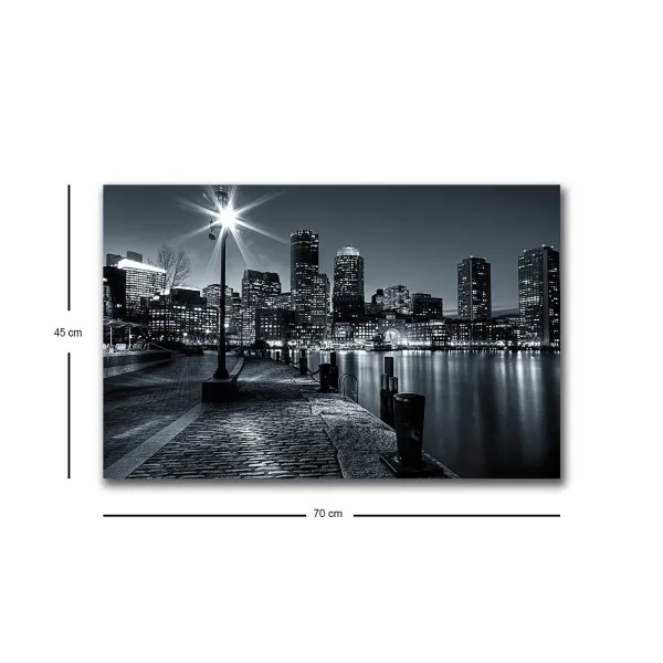 Wallity Obraz s LED osvetlením NOČNÉ MESTO S RIEKOU 45 x 70 cm