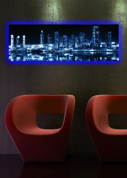 Wallity Obraz s LED osvetlením NOČNÉ MRAKODRAPY 6 30 x 90 cm